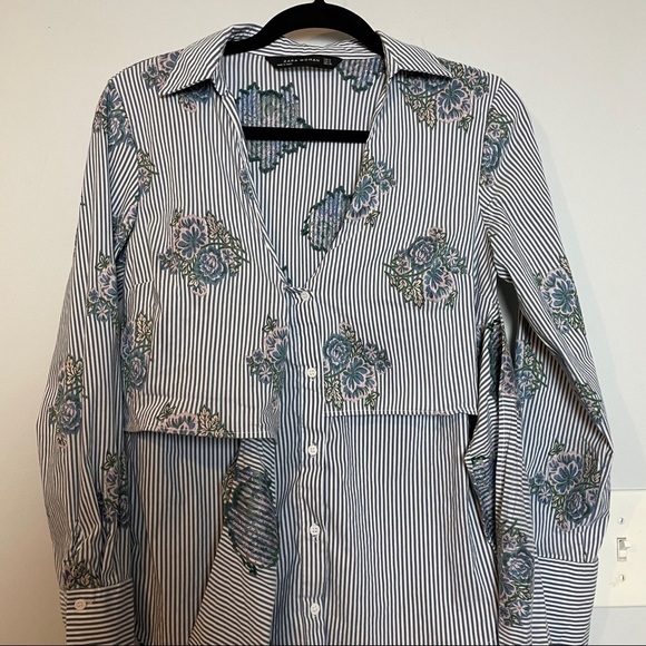 Zara Woman’s Striped Floral Front Tie/Button Shirt - Picture 10 of 12